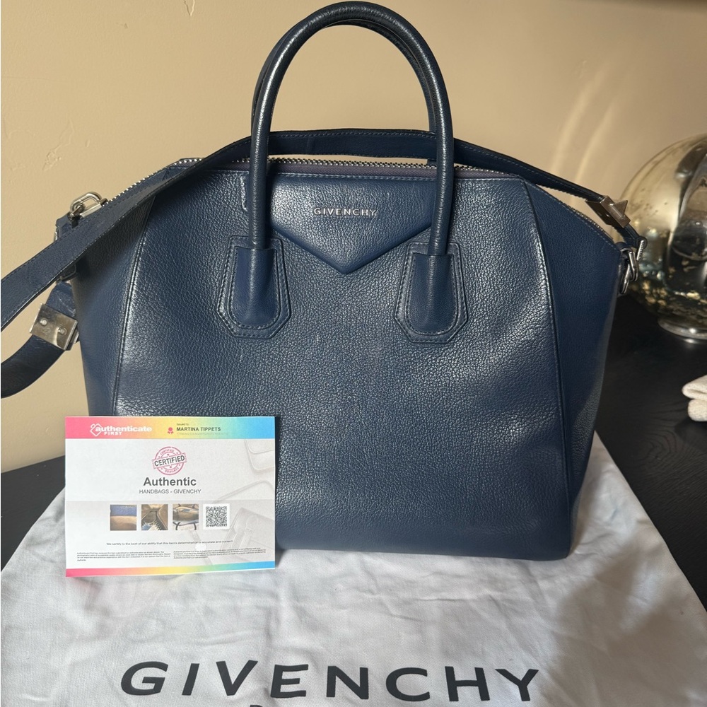 Givenchy Blue Medium Leather Antigona Bag with COA